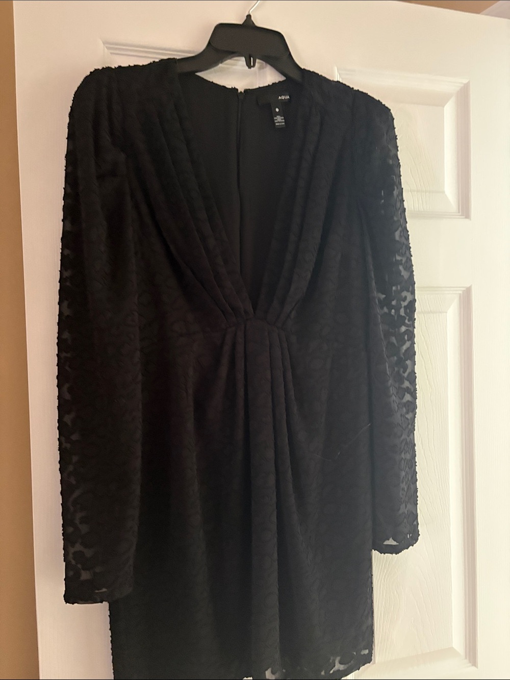 Aqua Black Textured V-Neck Dress